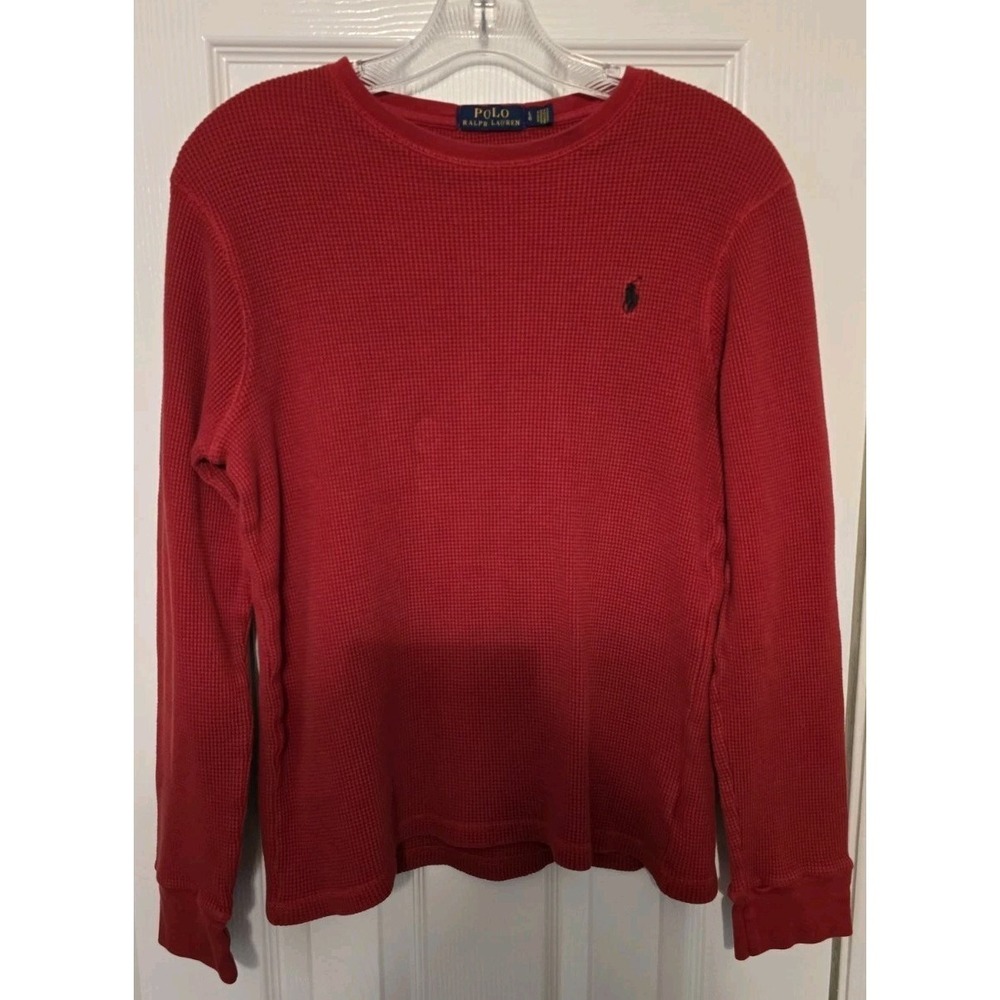 Polo Ralph Lauren Waffle Thermal Shirt Mens Large Red Long Sleeve Black Pony